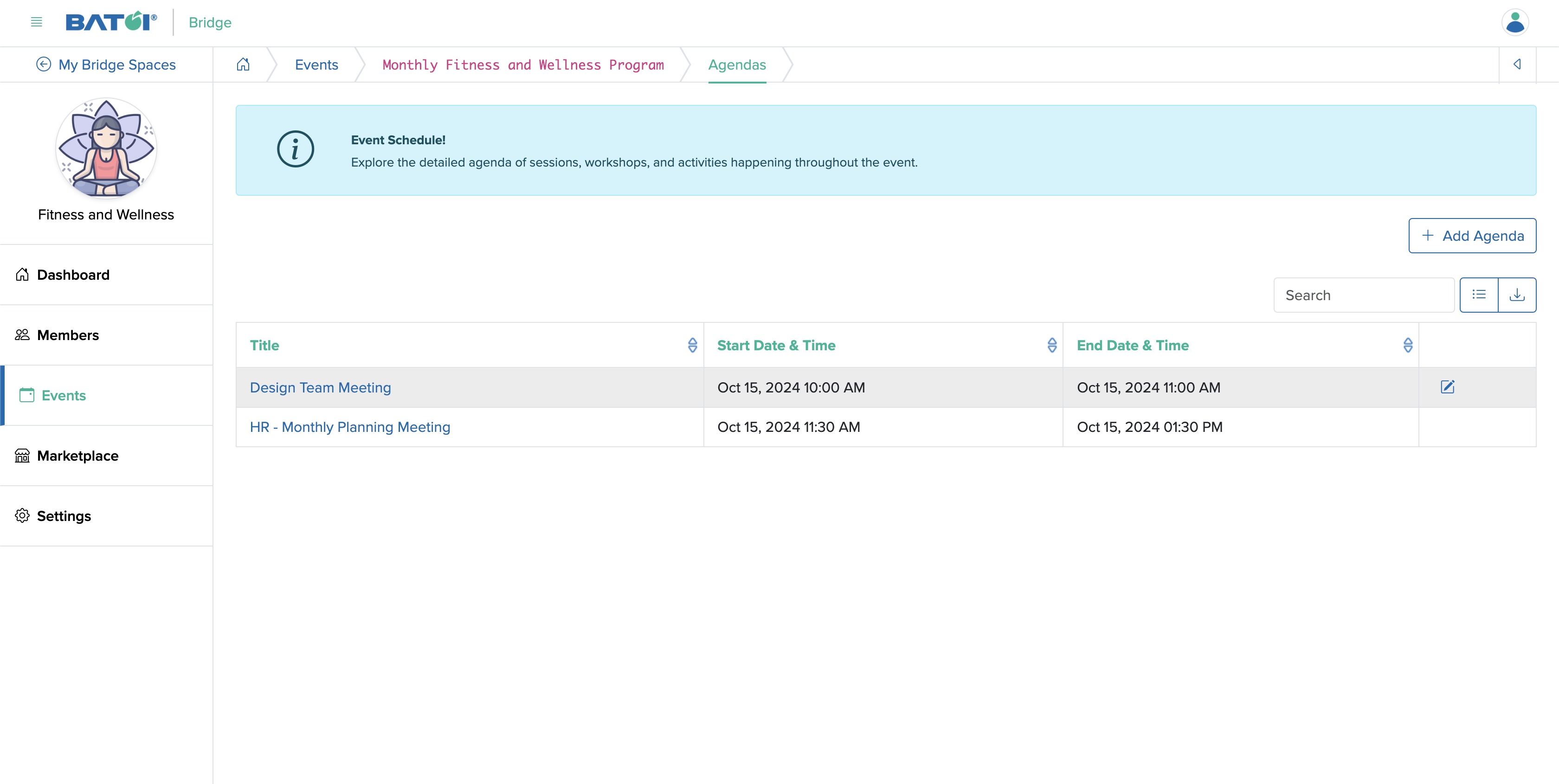 Figure 28: Individual Bridge Manager Control Panel Program Agenda Screen