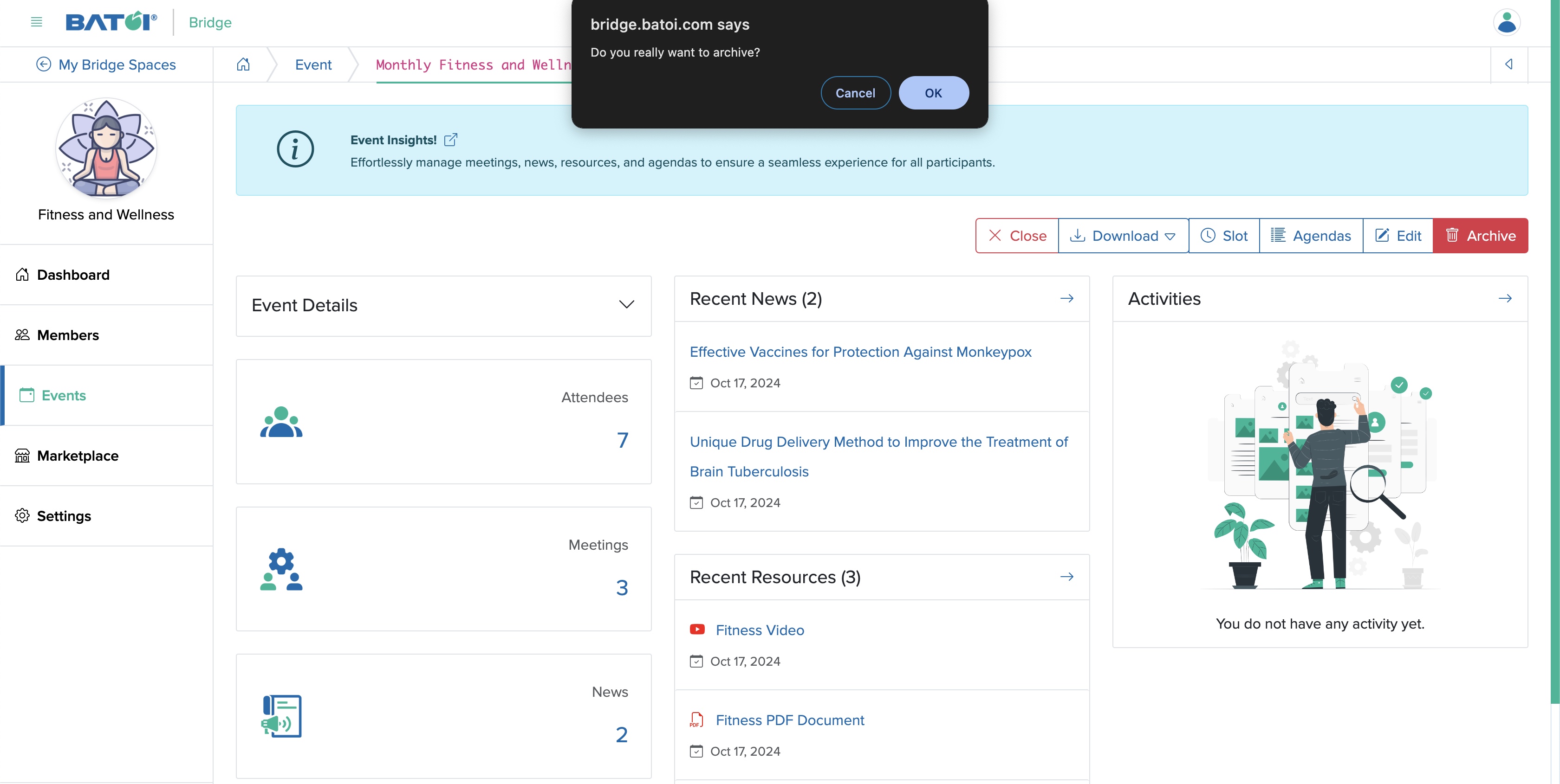 Figure 33: Individual Bridge Manager Control Panel Archive Program Screen