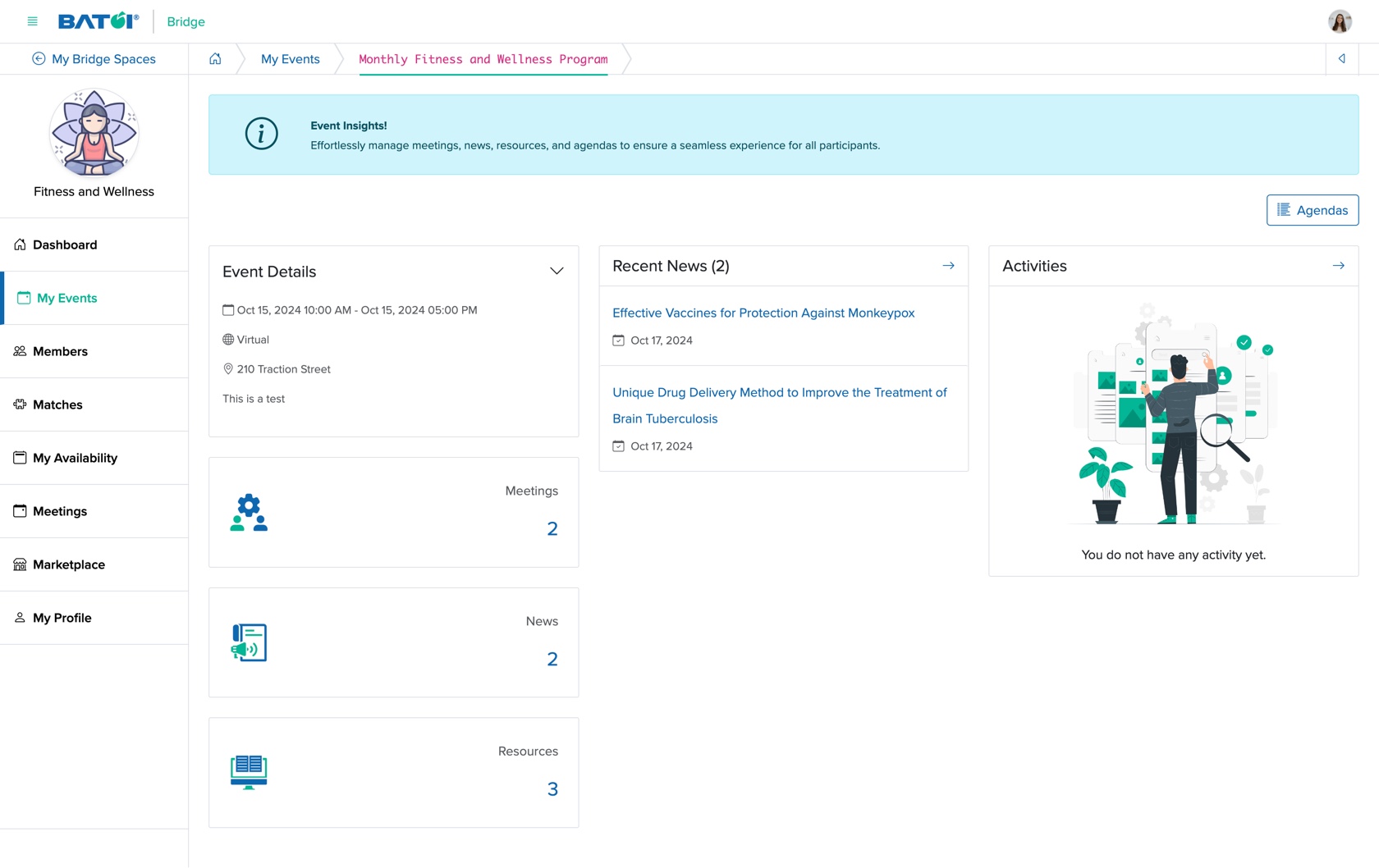 Figure 3: Individual Bridge Member Control Panel Individual Event Dashboard Screen