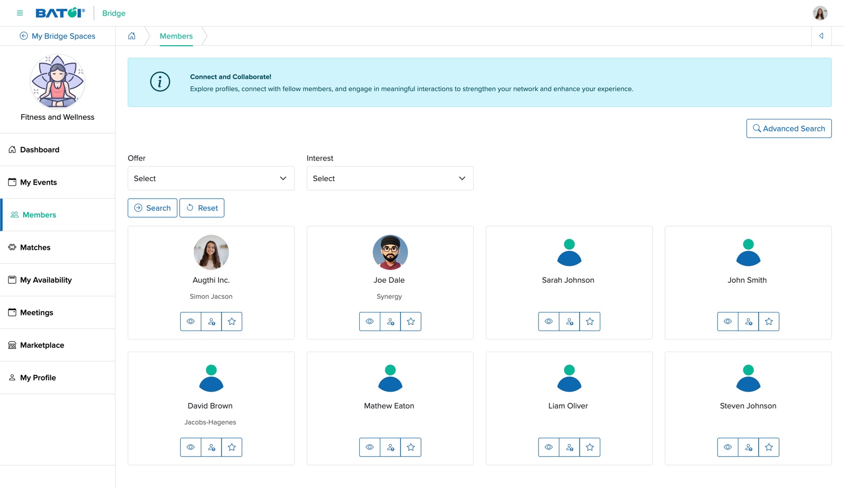 Figure 3: Individual Bridge Member Control Panel Member Advanced Search Screen