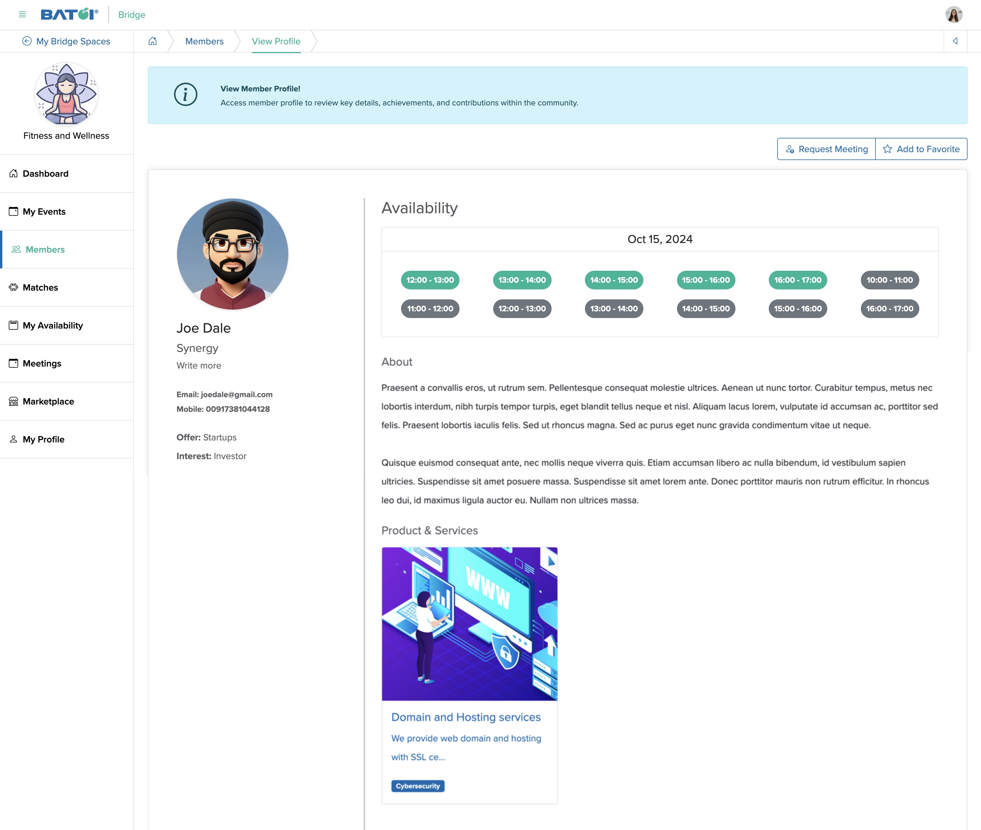 Figure 4: Individual Bridge Member Control Panel Member View Profile Screen