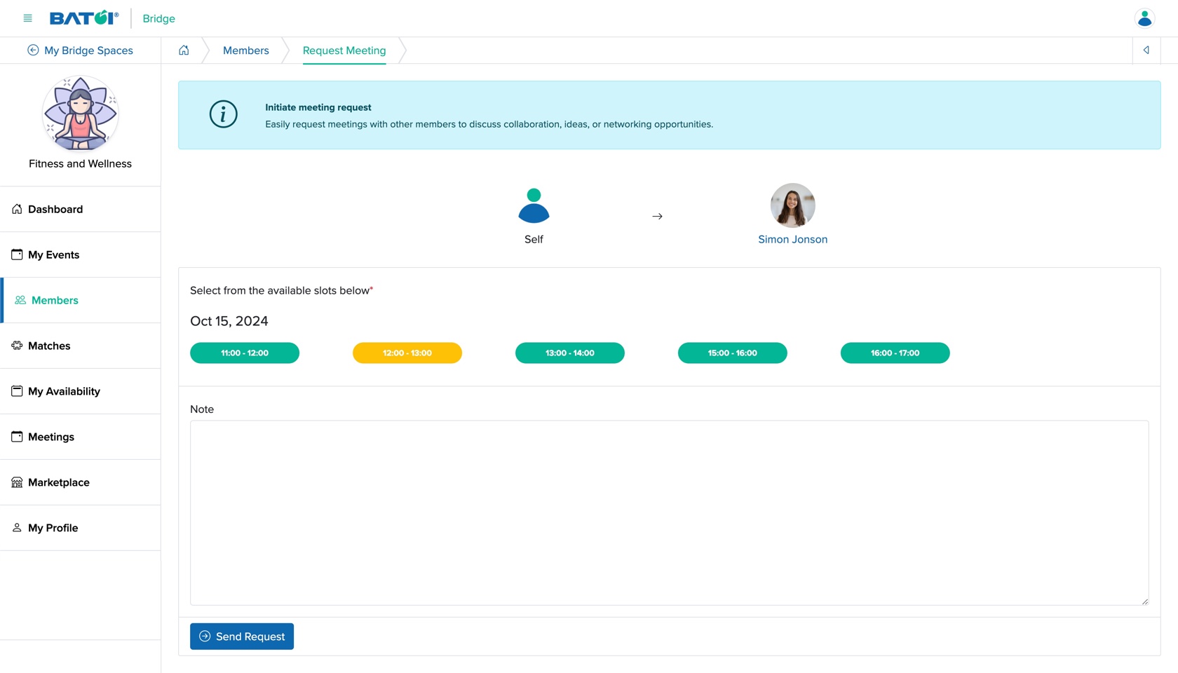 Figure 5: Individual Bridge Member Control Panel Request Meeting Screen