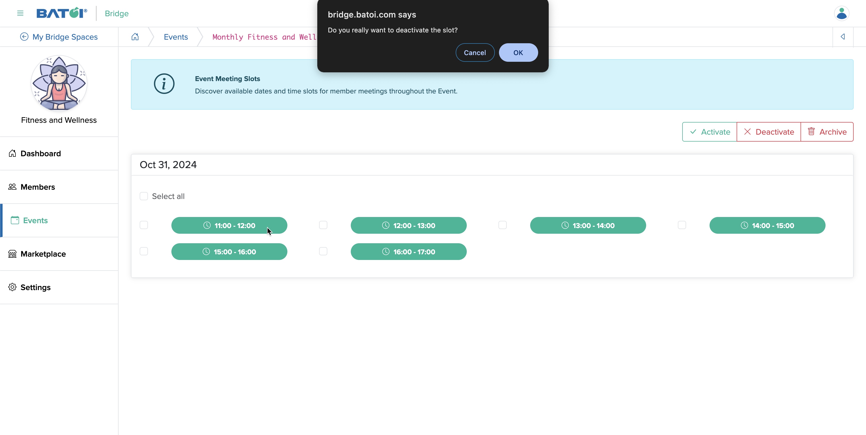 Figure 26: Individual Bridge Manager Control Panel Program Slot Activate/Deactivate Screen