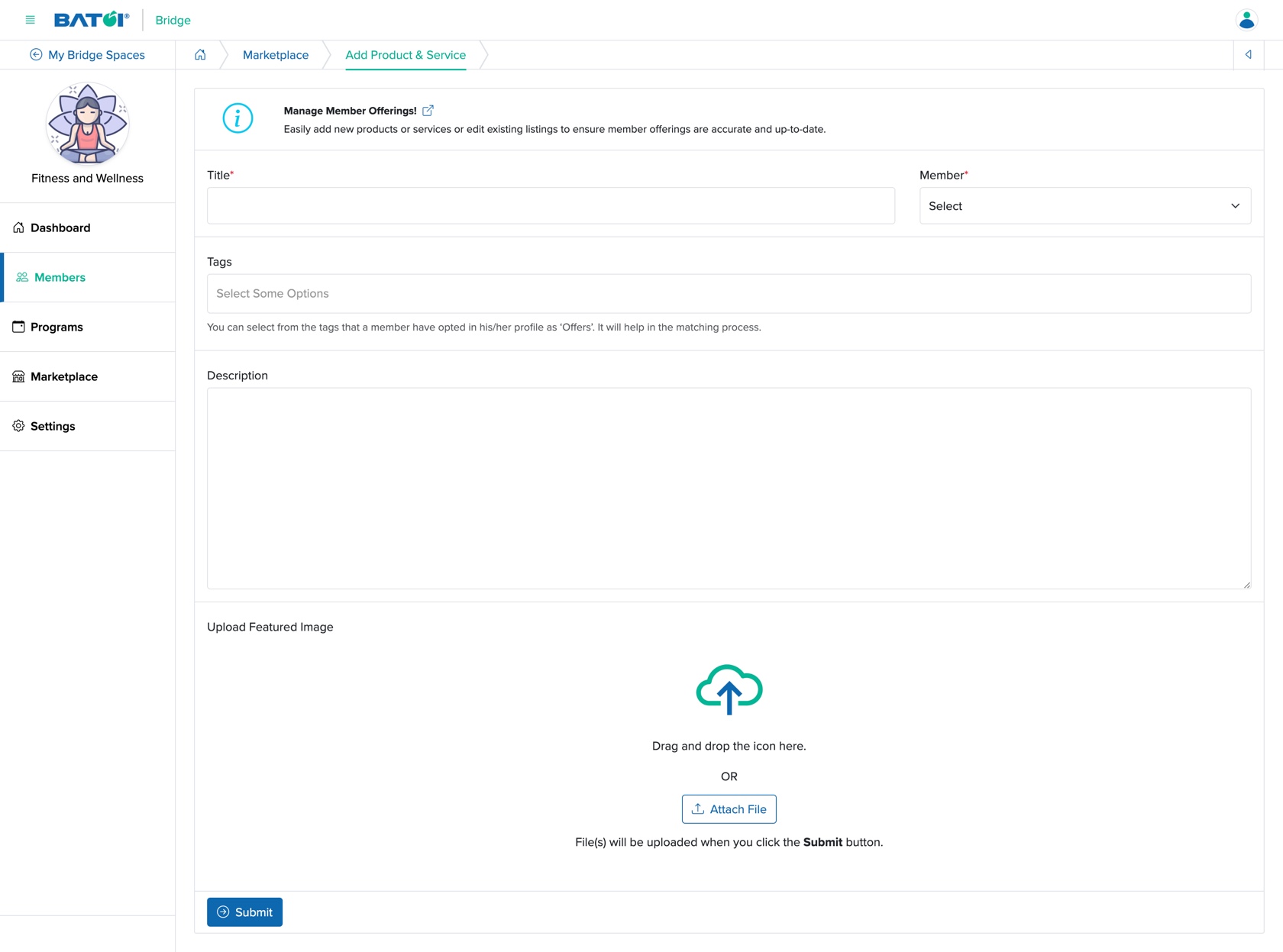 Figure 3: Individual Bridge Manager Control Panel Add Product and Service Screen