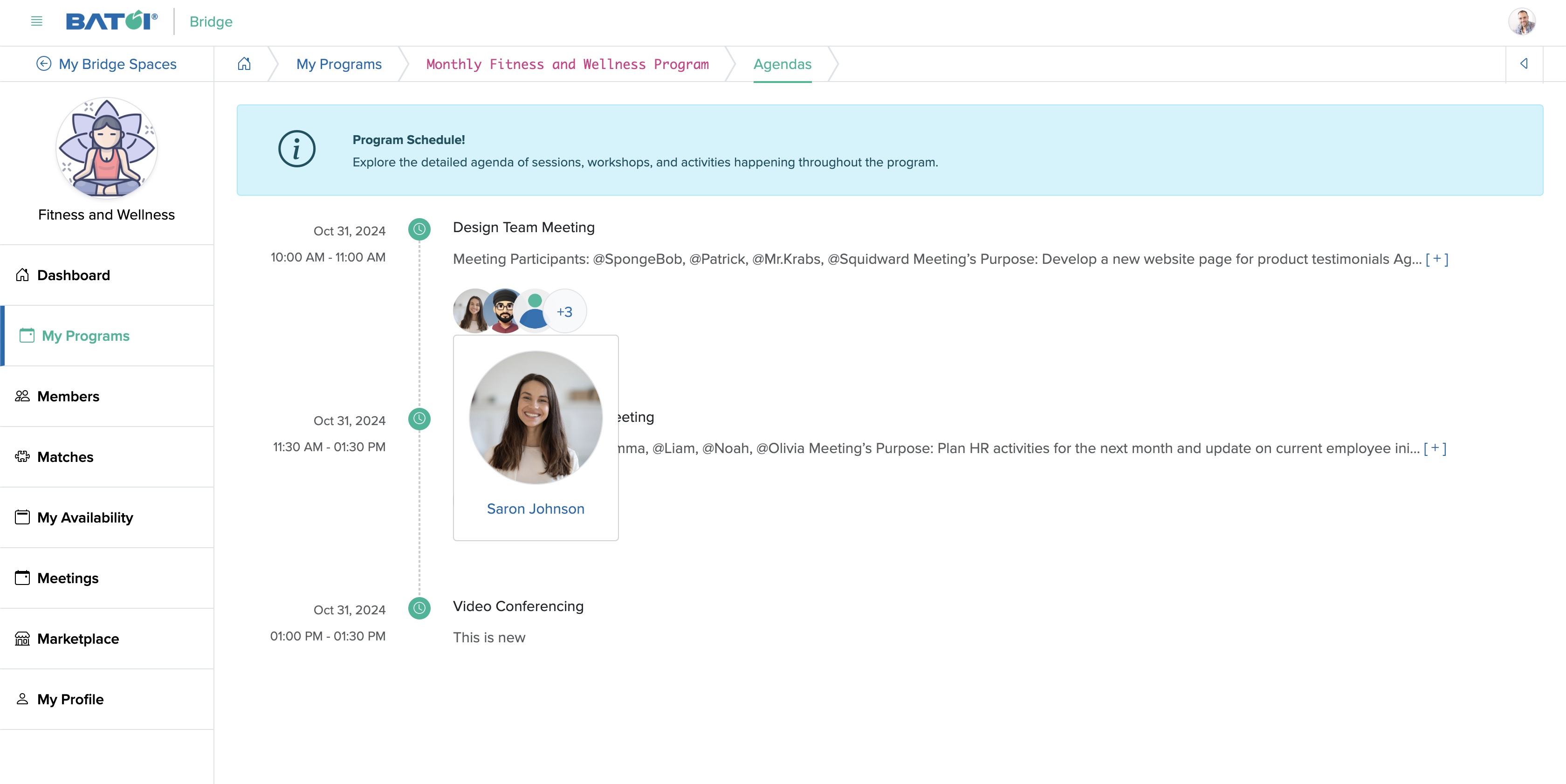 Figure 12: Individual Bridge Member Control Panel Individual Program Agenda Member Detail Popup Screen