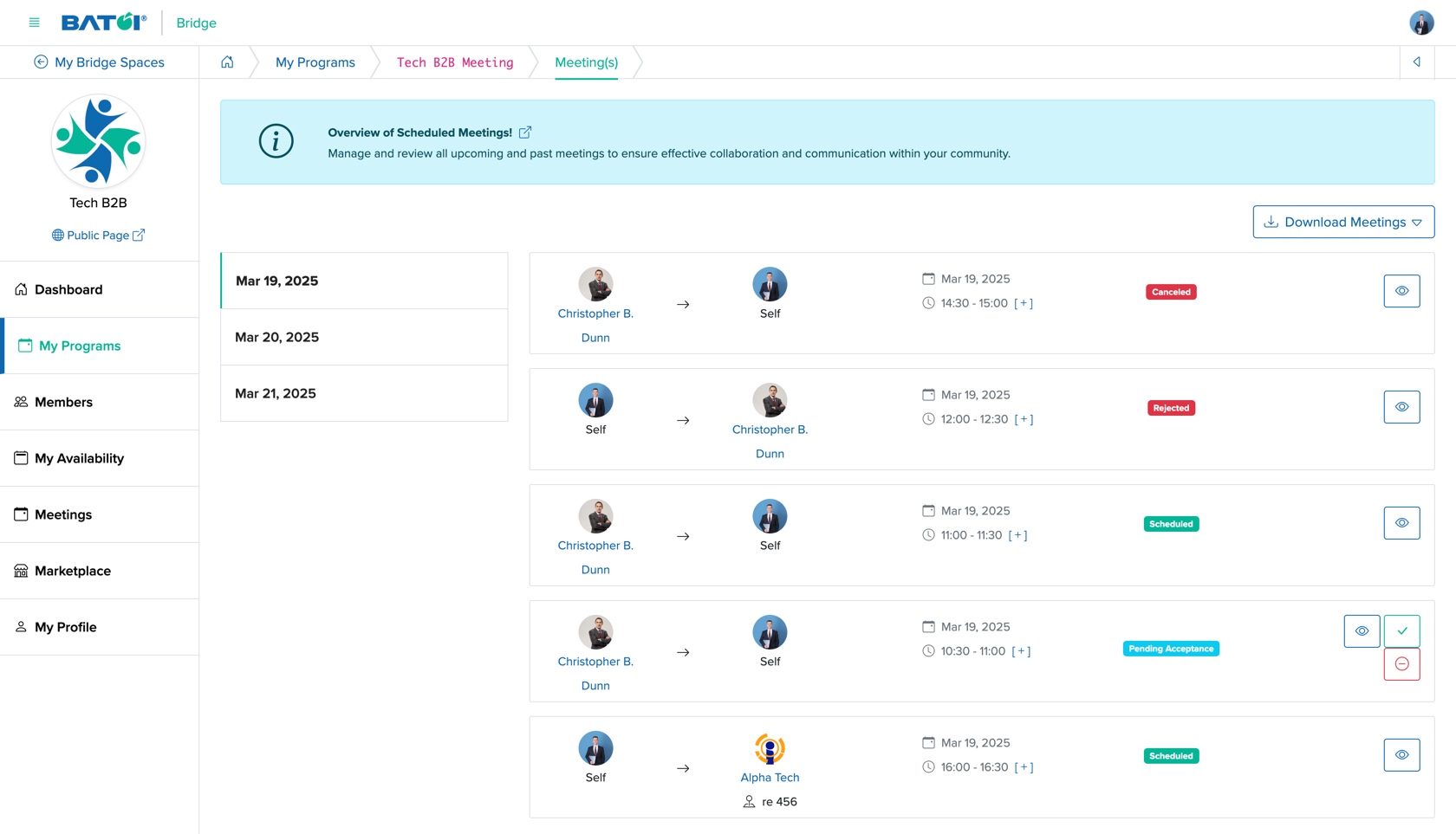 Figure 4: Individual Bridge Member Control Panel Individual Program Meeting Screen