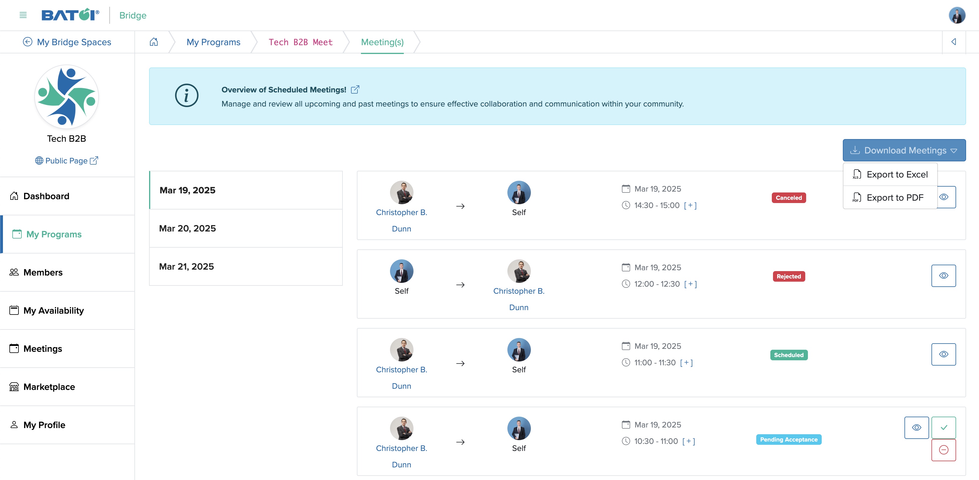 Figure 5: Individual Bridge Member Control Panel Individual Program Meeting Download Screen