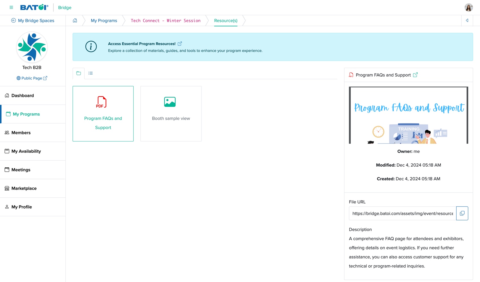 Figure 9: Individual Bridge Member Control Panel Individual Program Resource Detail Screen