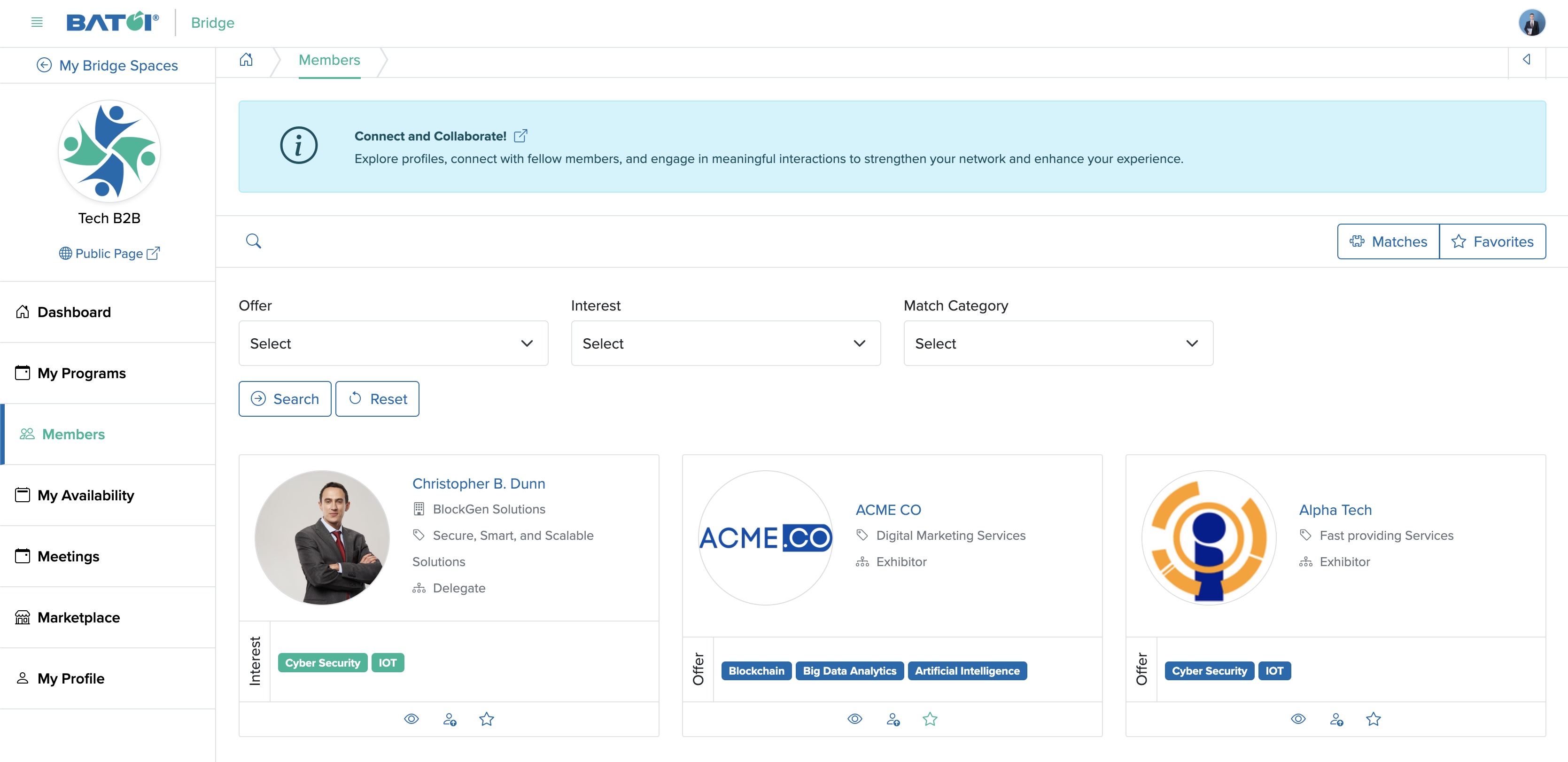 Figure 6: Individual Bridge Member Control Panel Member Search Screen