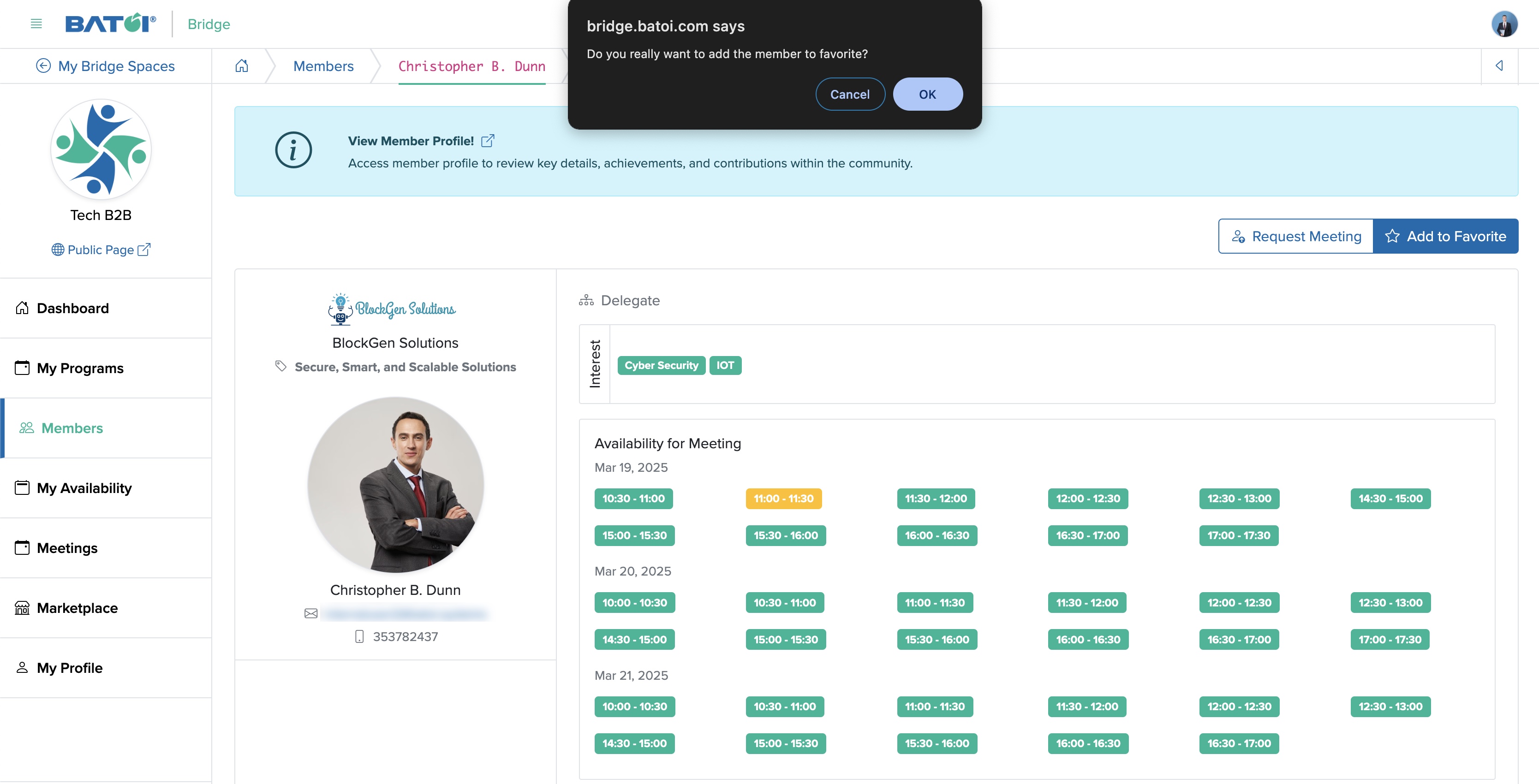 Figure 8: Individual Bridge Member Control Panel Member Screen