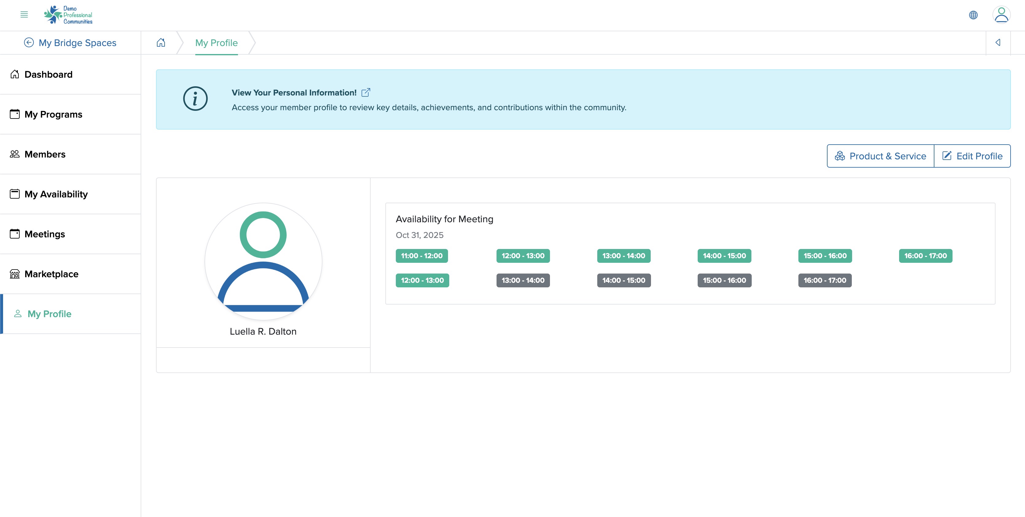 Figure 2: Bridge Member Control Panel My Profile Screen