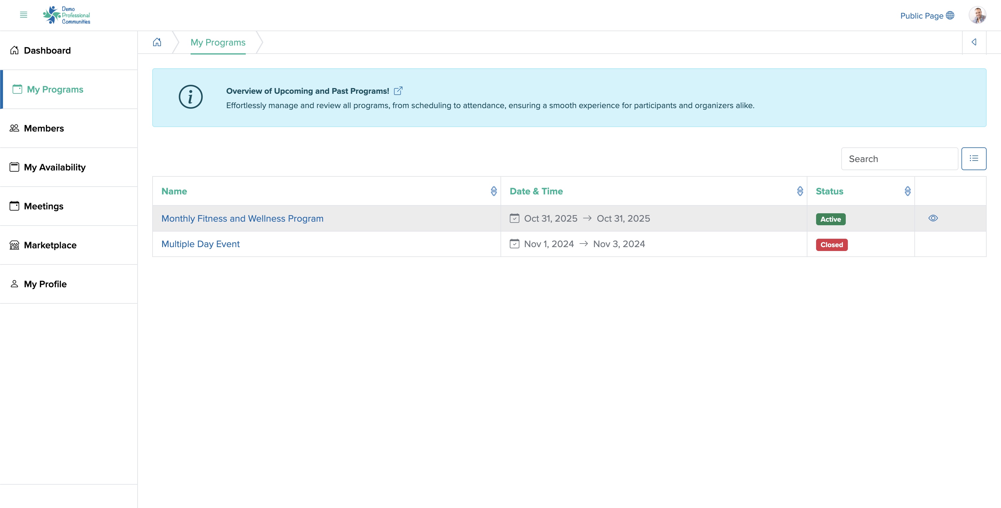 Figure 2: Individual Bridge Member Control Panel My Program Screen