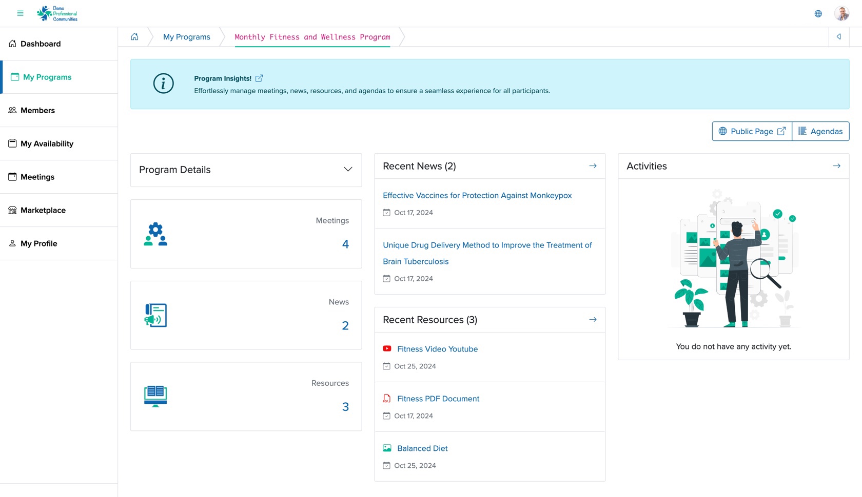 Figure 3: Individual Bridge Member Control Panel Individual Program Dashboard Screen