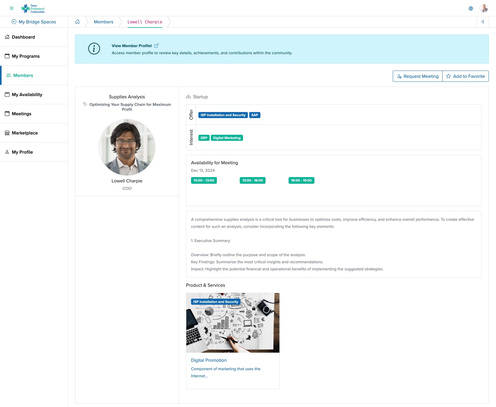 Figure 7: Individual Bridge Member Control Panel Member View Profile Screen