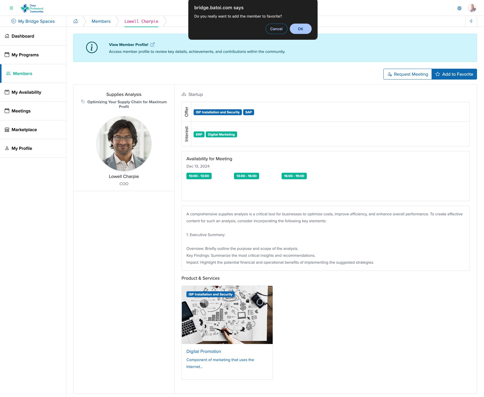 Figure 8: Individual Bridge Member Control Panel Member Screen